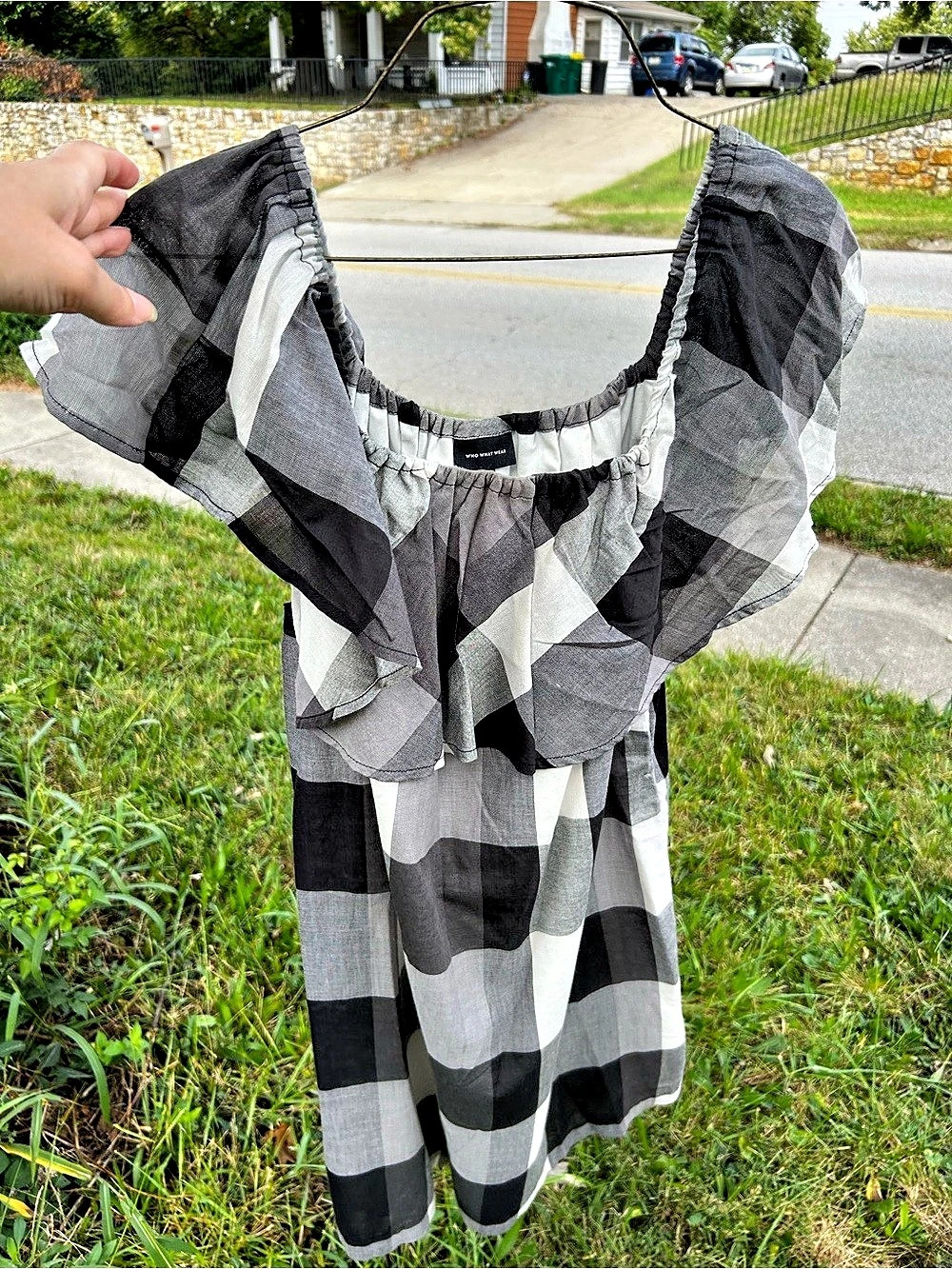 WHO WHAT WEAR Buffalo Check Ruffle sleeve dress